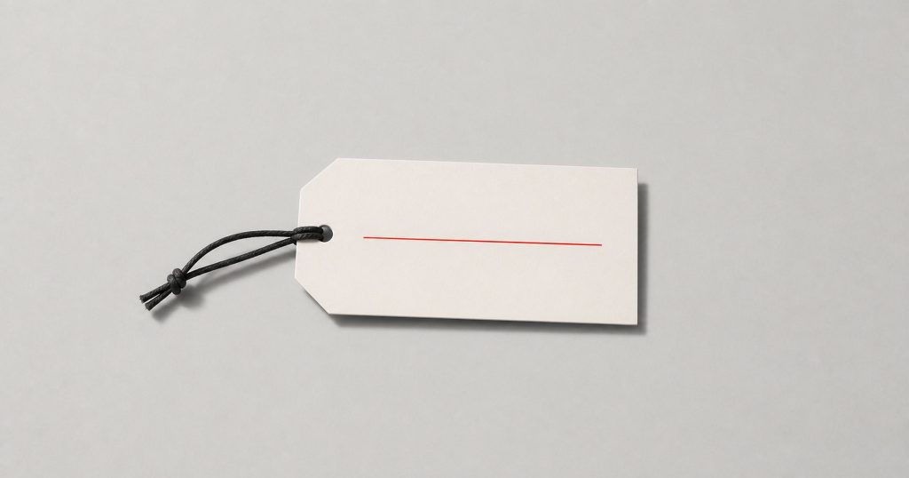 A blank off-white swing tag with a red line ruled cleanly across the space where text would sit.